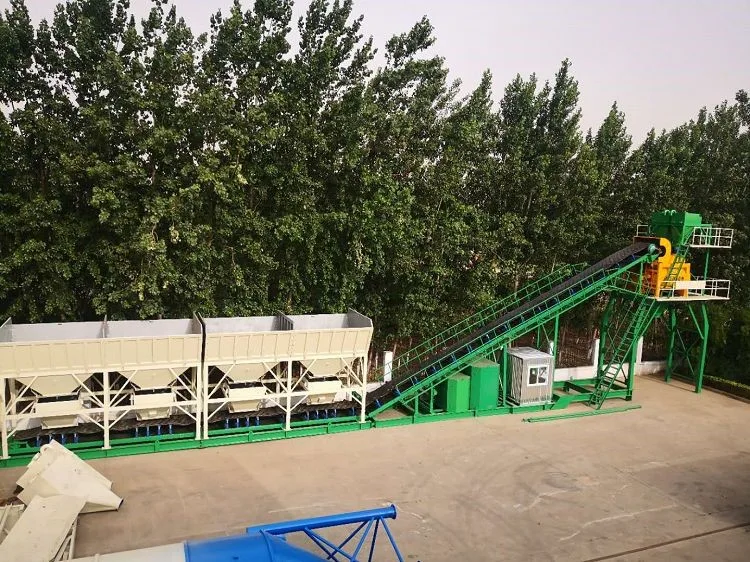 Layout dos componentes da central de concreto portátil durante a fase de pré-instalação